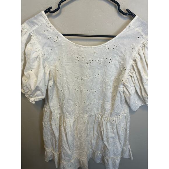 Sunday Best Aritzia White Eyelet Bubble Sleeve Peplum Girly Romantic Blouse XS - Picture 5 of 15